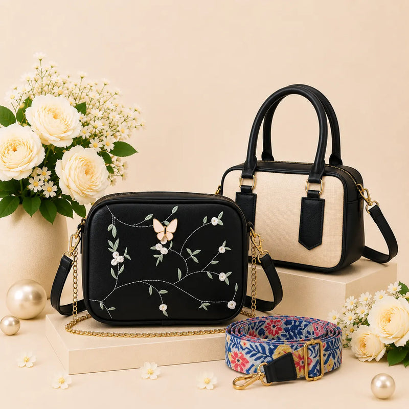 Luxury Everyday Bag Combo-Crossbody + Top Handle + Floral Strap