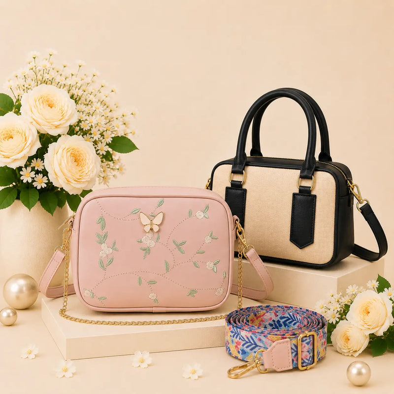 Luxury Everyday Bag Combo-Crossbody + Top Handle + Floral Strap
