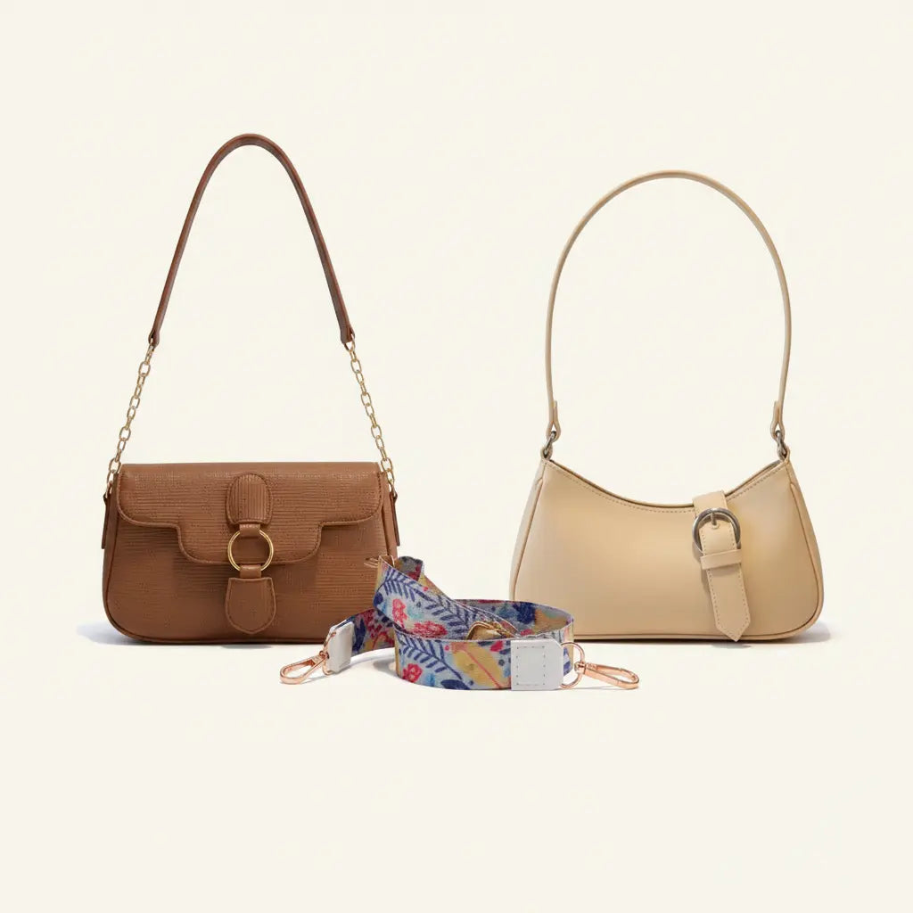 Luxury Everyday Bag Combo-Crossbody + Top Handle + Floral Strap