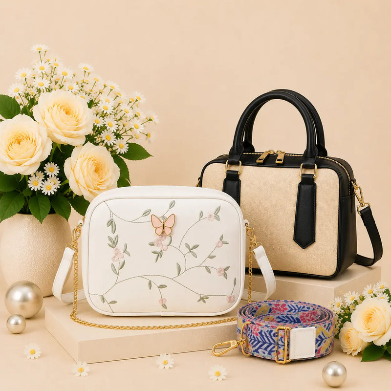 Luxury Everyday Bag Combo-Crossbody + Top Handle + Floral Strap