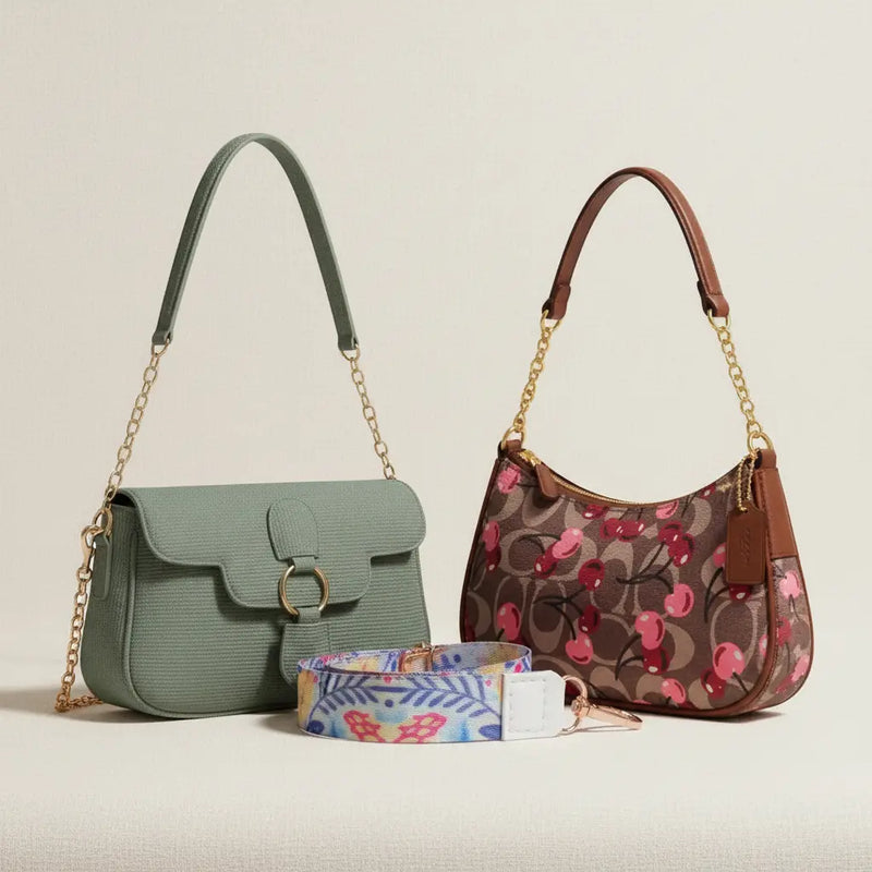 Luxury Everyday Bag Combo-Crossbody + Top Handle + Floral Strap