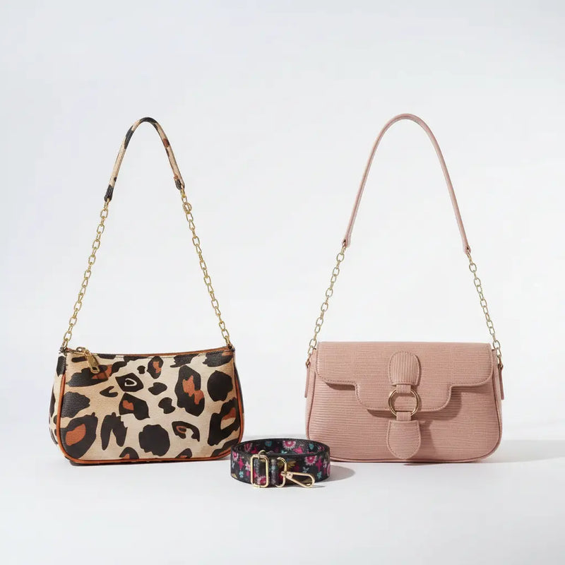 Luxury Everyday Bag Combo-Crossbody + Top Handle + Floral Strap
