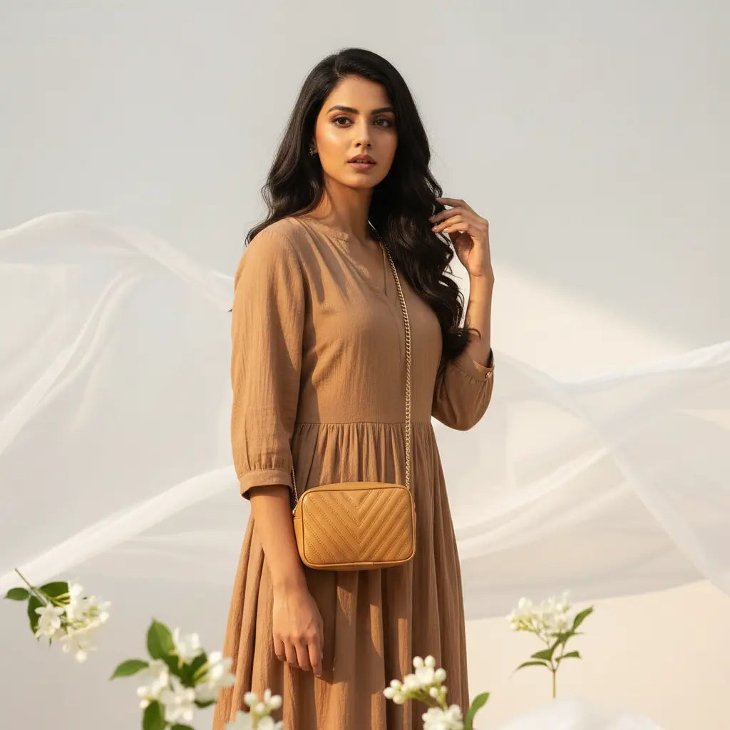 Noir Luxe Mustard Premium Crossbody Bag for Women - IK Royal Gallery