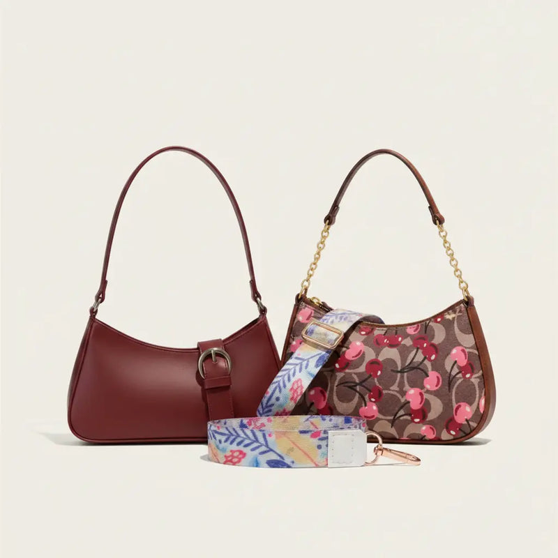 Luxury Everyday Bag Combo-Crossbody + Top Handle + Floral Strap
