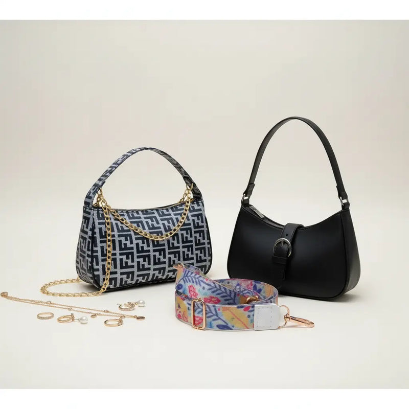 Luxury Everyday Bag Combo-Crossbody + Top Handle + Floral Strap