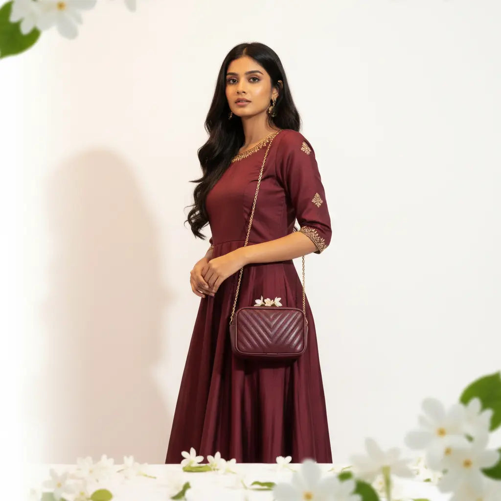 Noir Luxe Maroon Premium Crossbody Bag for Women - IK Royal Gallery