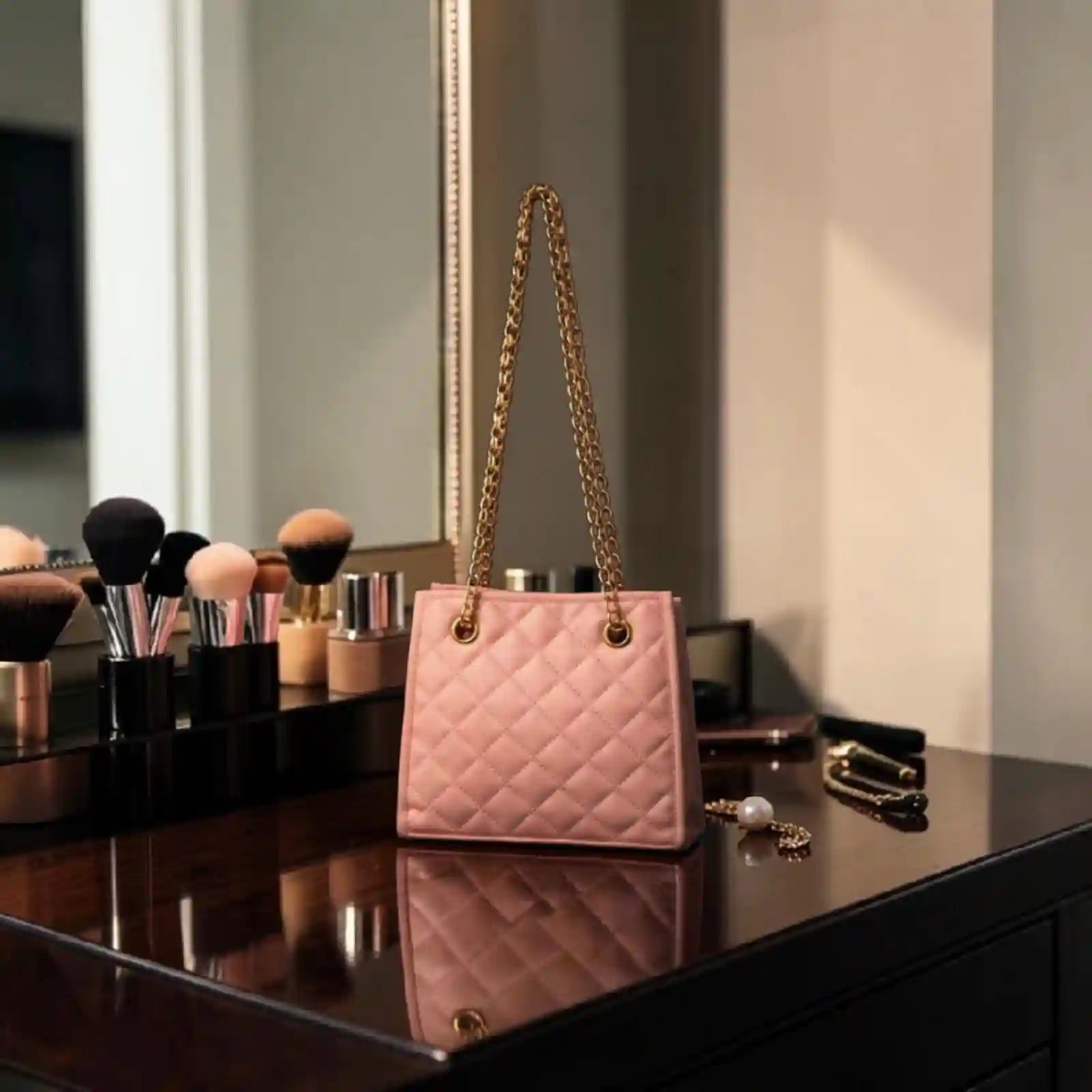 Blush Royale Quilted Chain Handbag Pink
