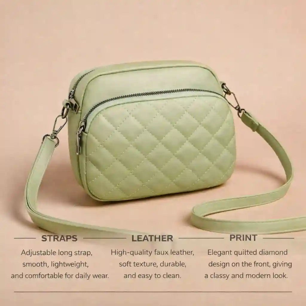 3-Zipper Women’s Crossbody Green Bag CAR-7 | Elegant & Stylish Design