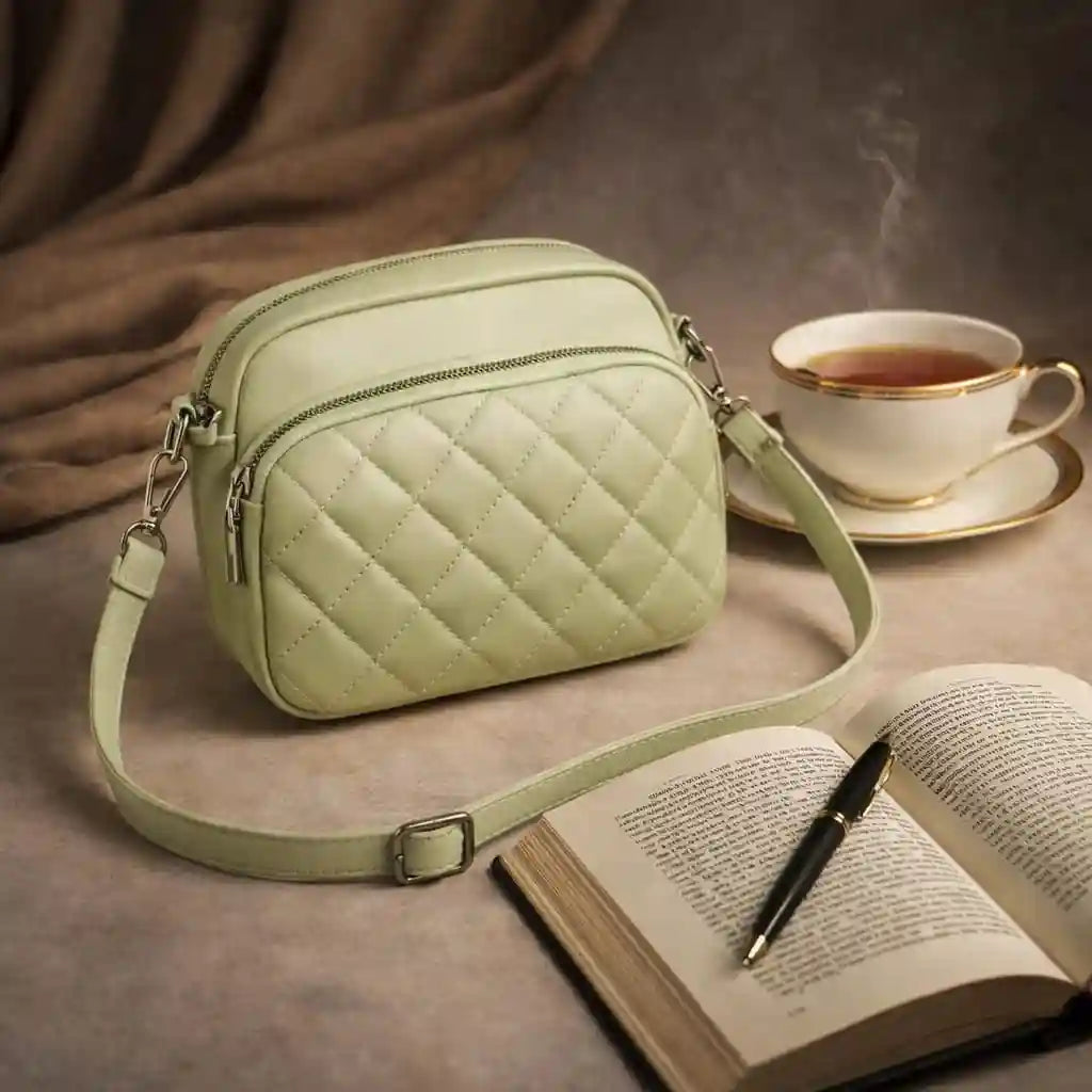 3-Zipper Women’s Crossbody Green Bag CAR-7 | Elegant & Stylish Design