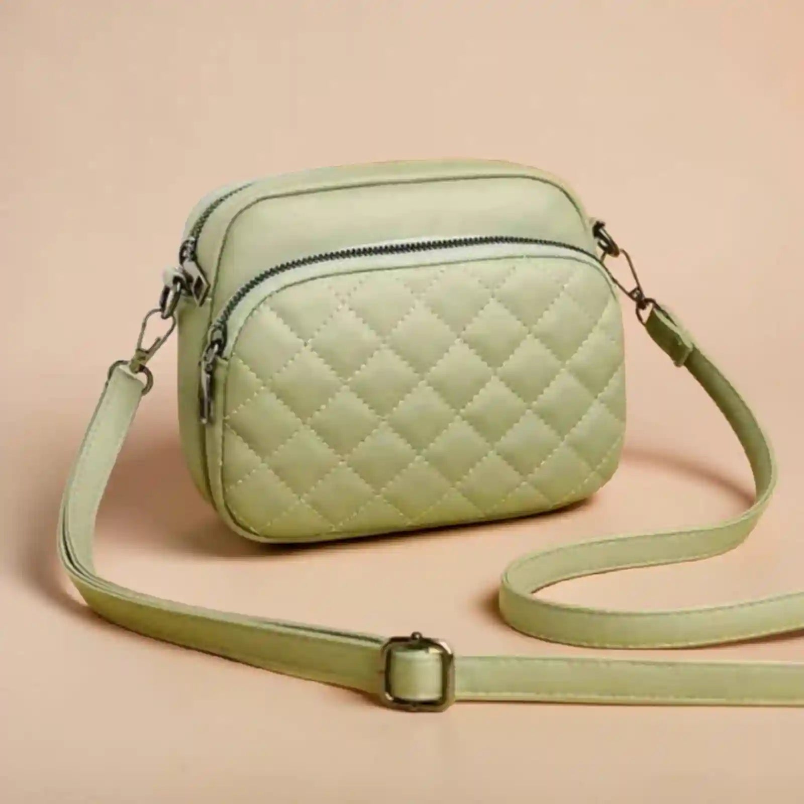 3-Zipper Women’s Crossbody Green Bag CAR-7 | Elegant & Stylish Design