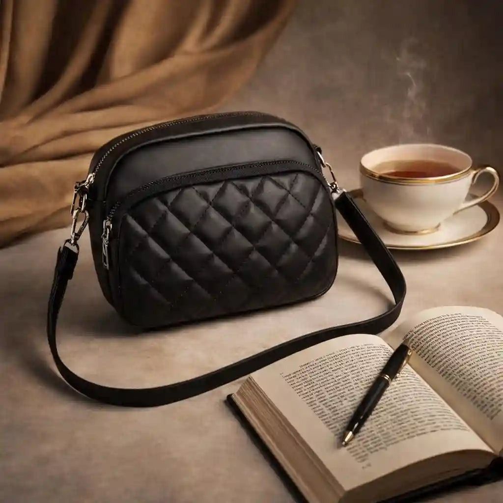 3-Zipper Women’s Crossbody Black Bag CAR-7 | Elegant & Stylish Design