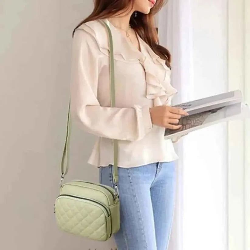 3-Zipper Women’s Crossbody Green Bag CAR-7 | Elegant & Stylish Design