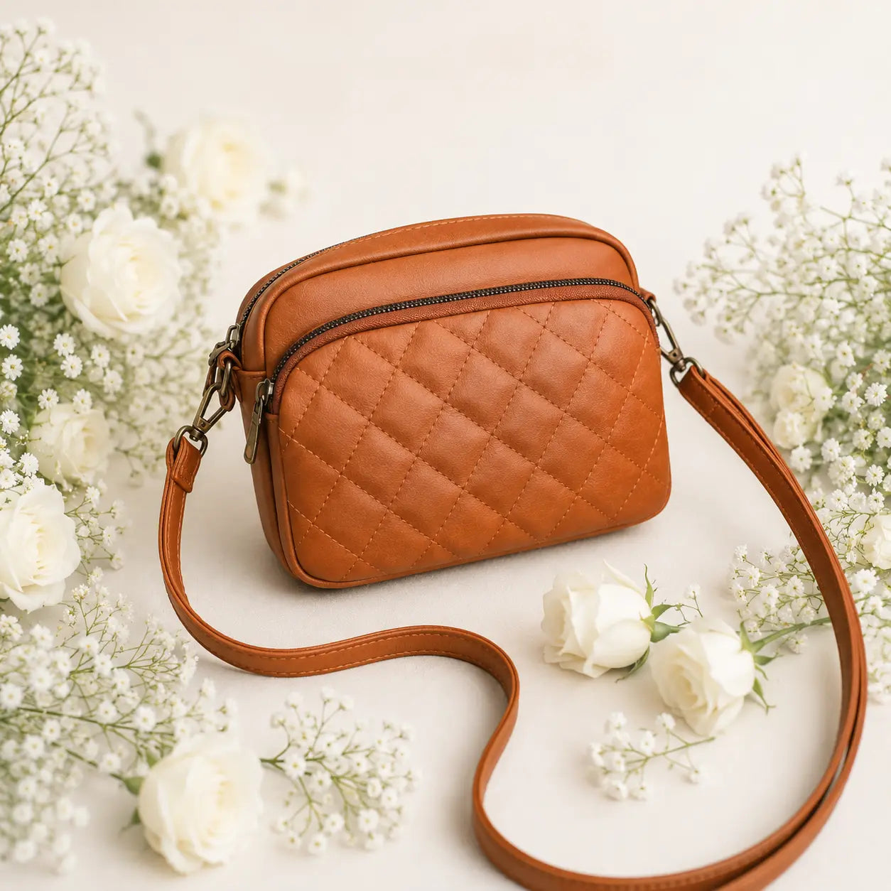3-Zipper Women’s Crossbody Brown Bag CAR-7 | Elegant & Stylish Design