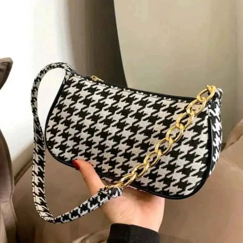 Black & White Houndstooth Shoulder Bag-Trendy Women’s Handbag in Pakistan