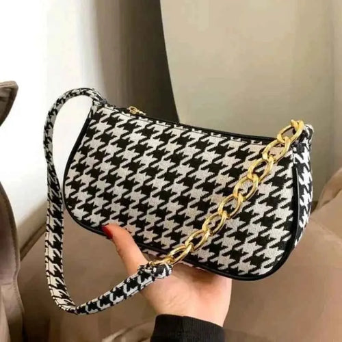 Black & White Houndstooth Shoulder Bag-Trendy Women’s Handbag in Pakistan