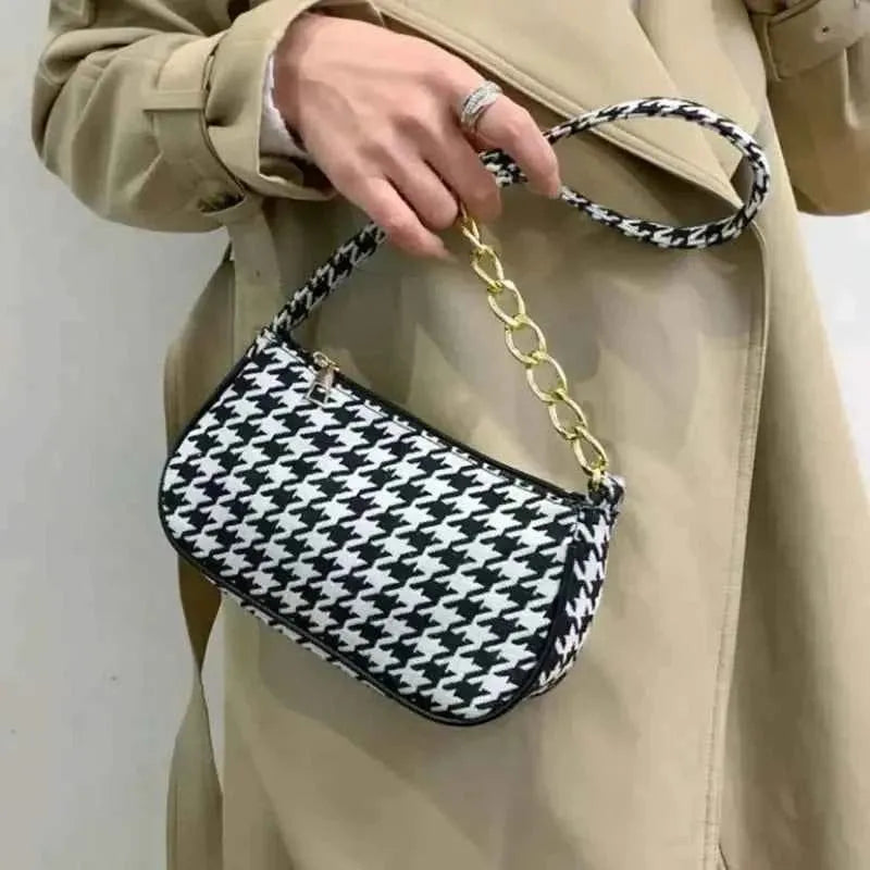 Black & White Houndstooth Shoulder Bag-Trendy Women’s Handbag in Pakistan