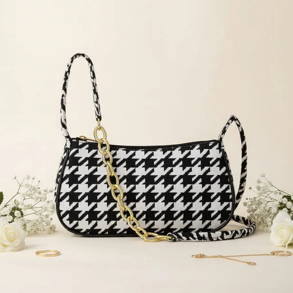 Black & White Houndstooth Shoulder Bag-Trendy Women’s Handbag in Pakistan