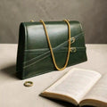Elegant Charcol Grey Leather Clutch Bag with Gold Chain Strap