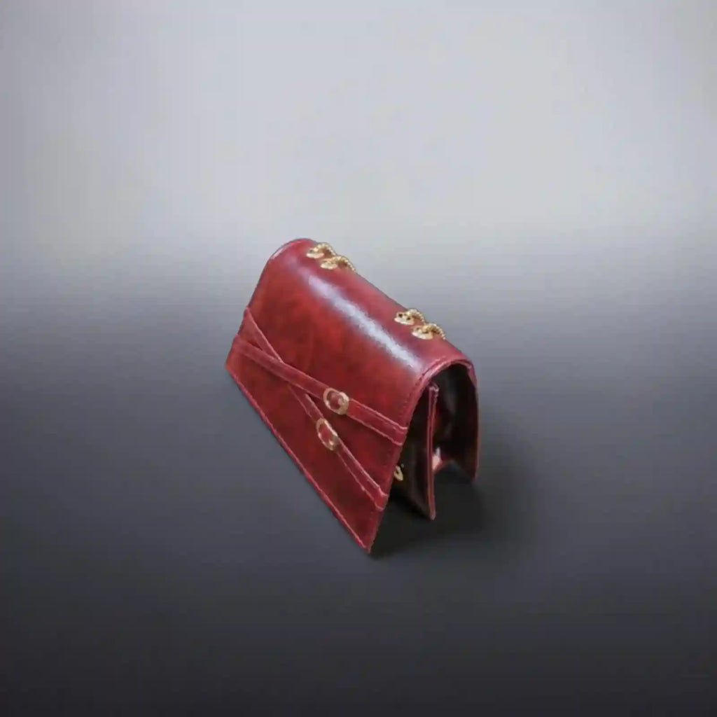 Elegant Red Leather Clutch Bag with Gold Chain Strap