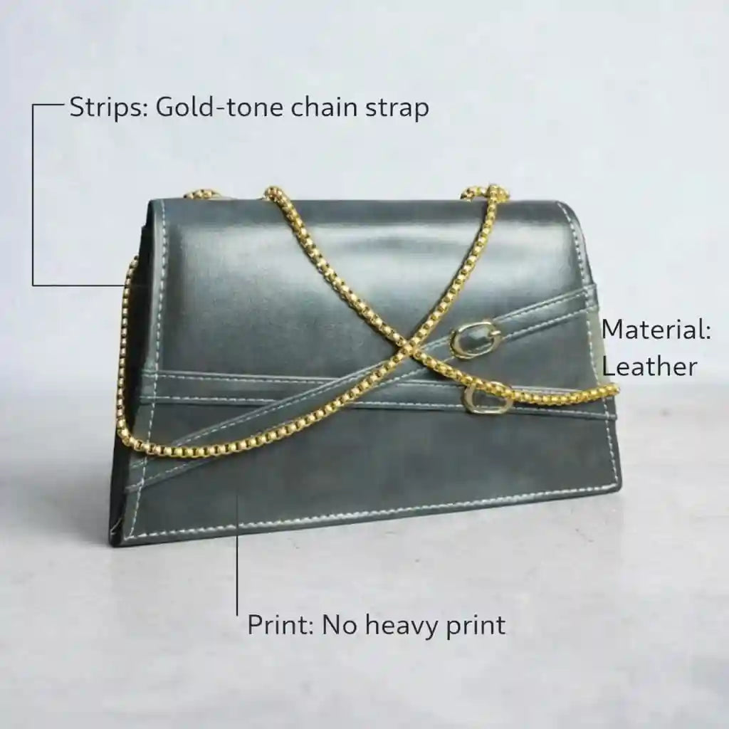Elegant Forest Green Leather Clutch Bag with Gold Chain Strap