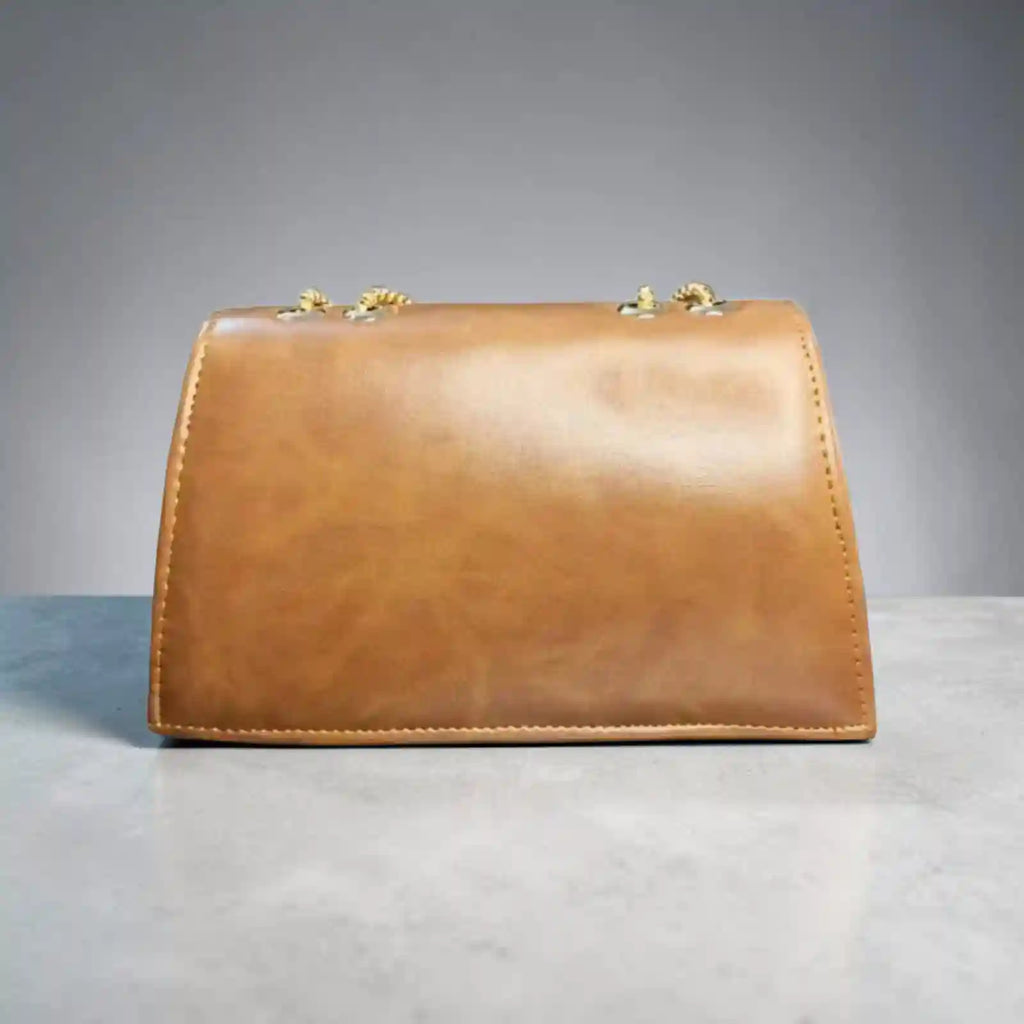 Elegant Brown Leather Clutch Bag with Gold Chain Strap