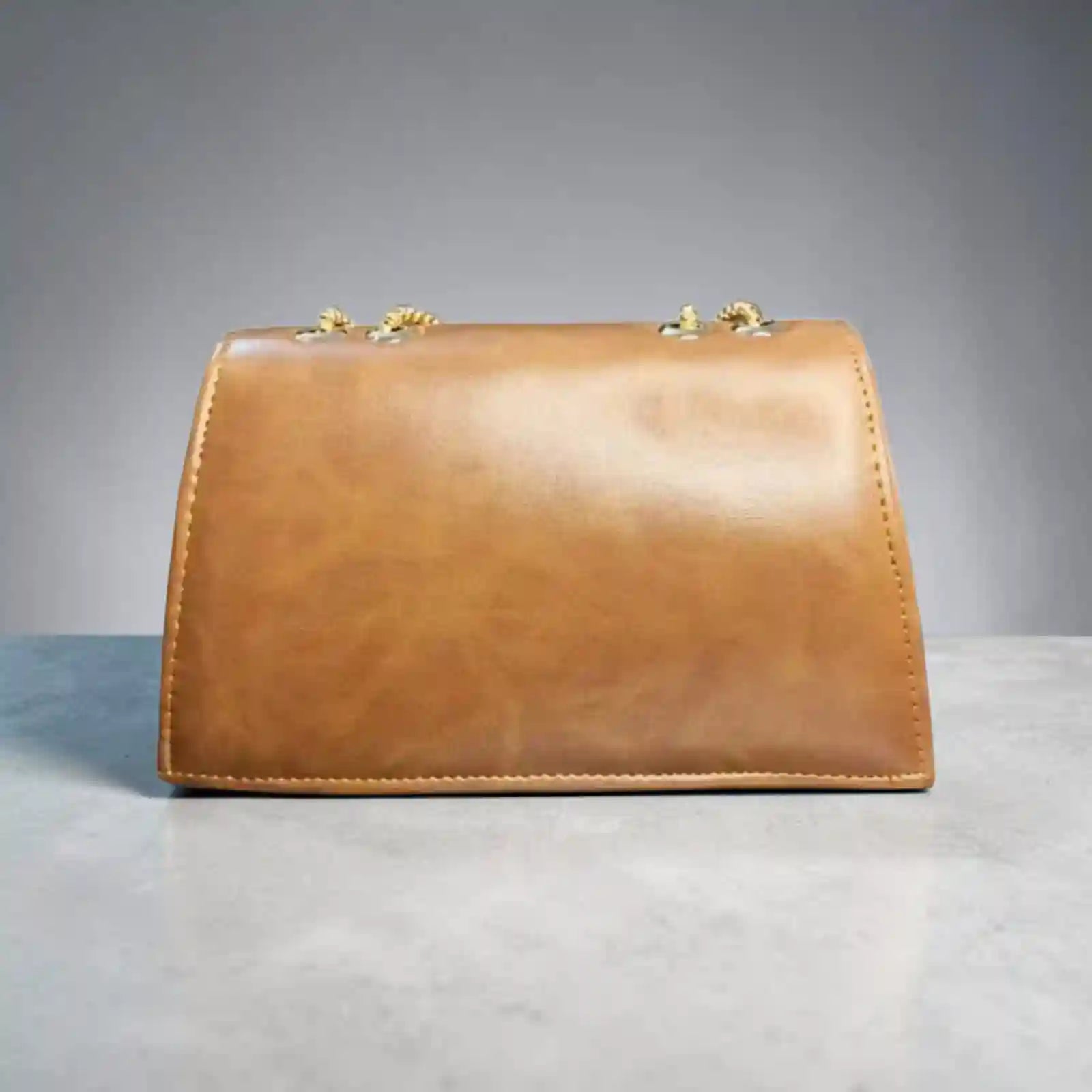 Elegant Brown Leather Clutch Bag with Gold Chain Strap