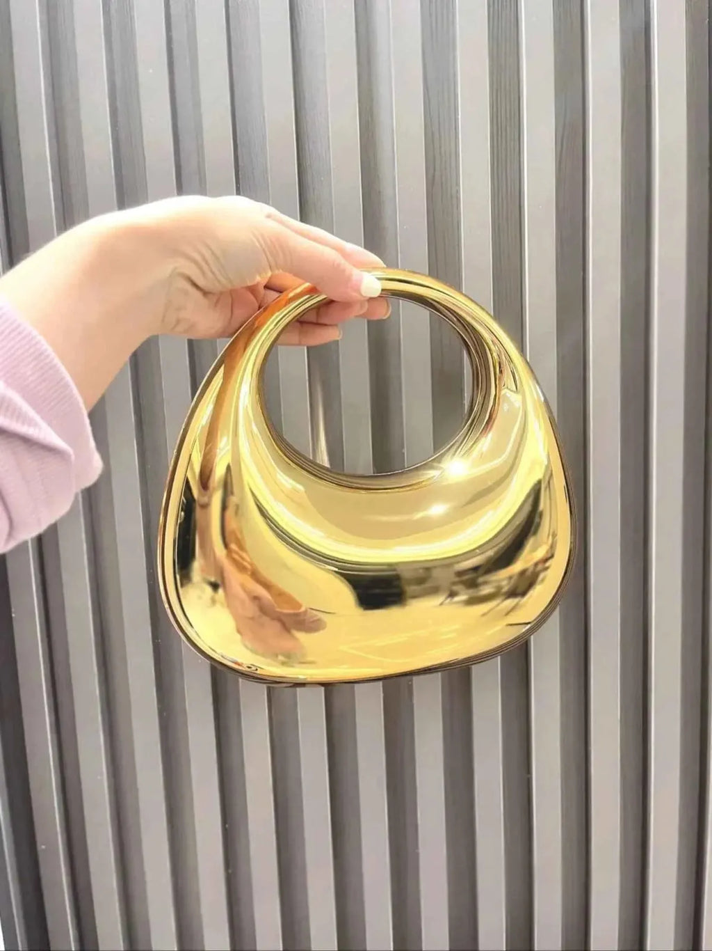 Aurora Golden Metallic Moon Clutch | Chain Strap Party Bag