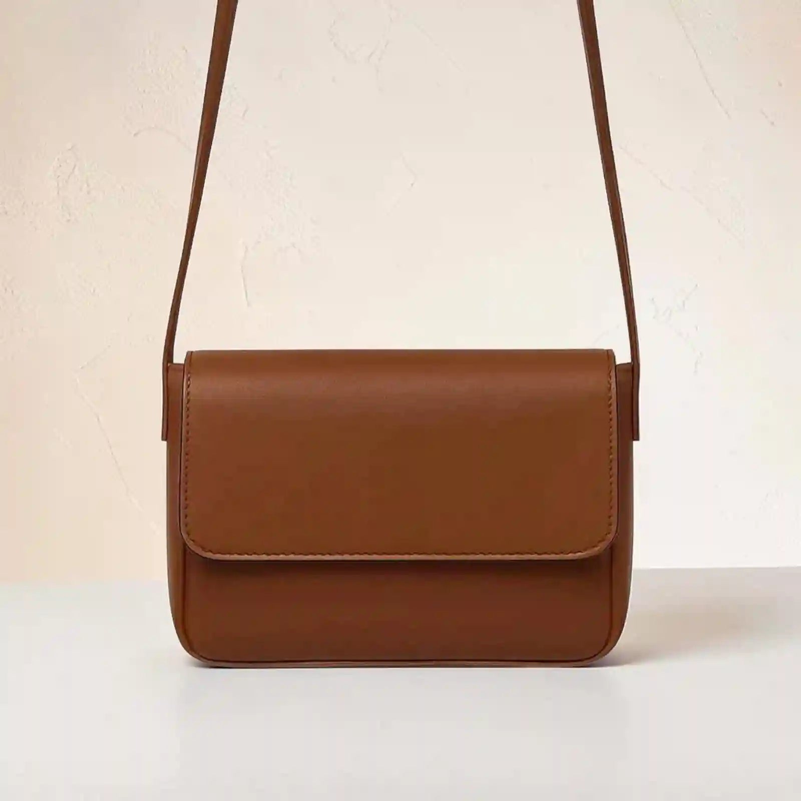 Magnetic Button Strap Women’s Crossbody Bag Stylish Brown