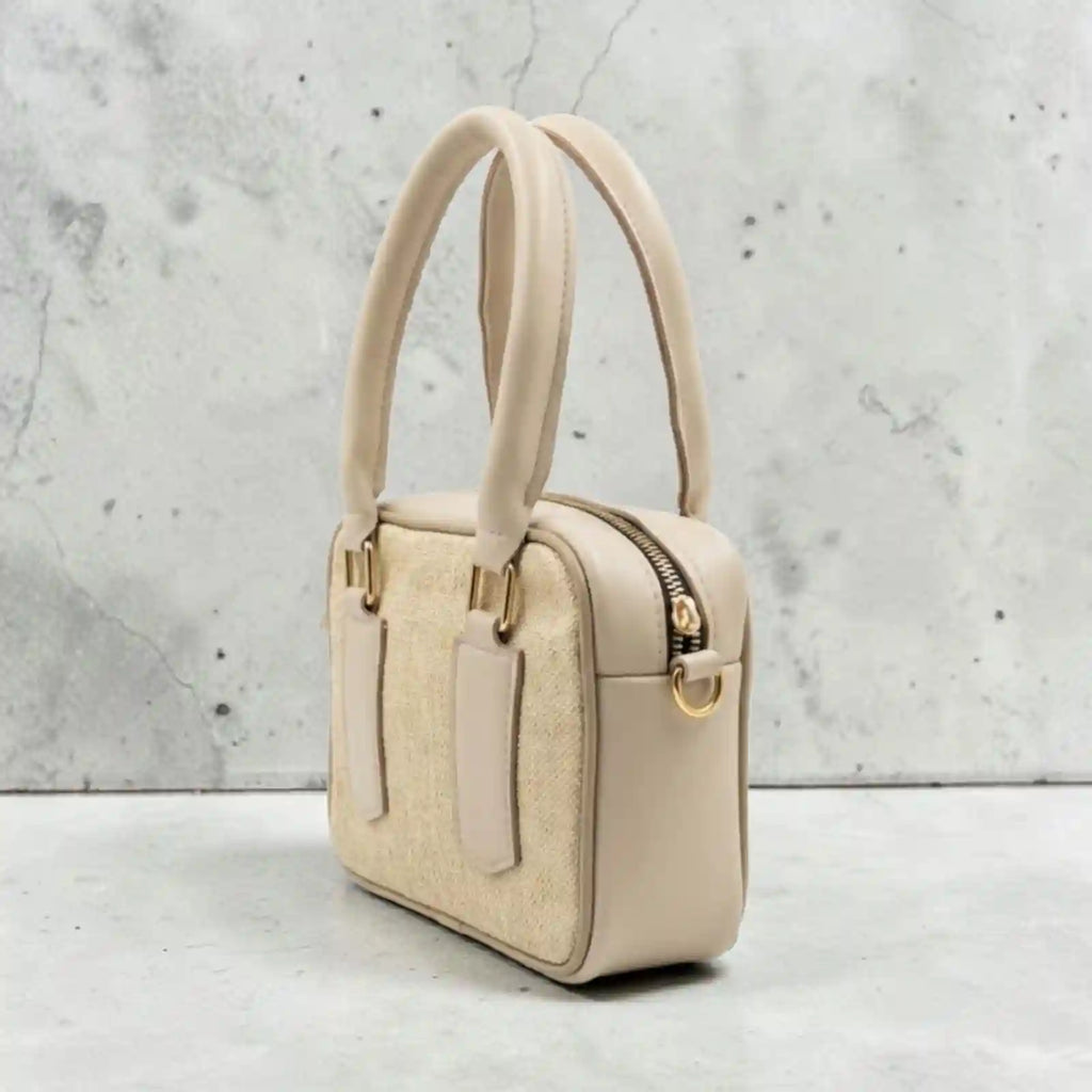 Noor Classic Beige Handbag – Elegant Top Handle Bag with Long Strap for Women & Girls