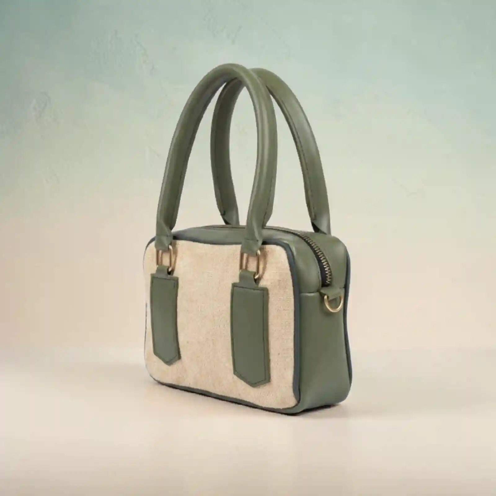 Noor Classic Olive Green Handbag – Elegant Top Handle Bag with Long Strap for Women & Girls