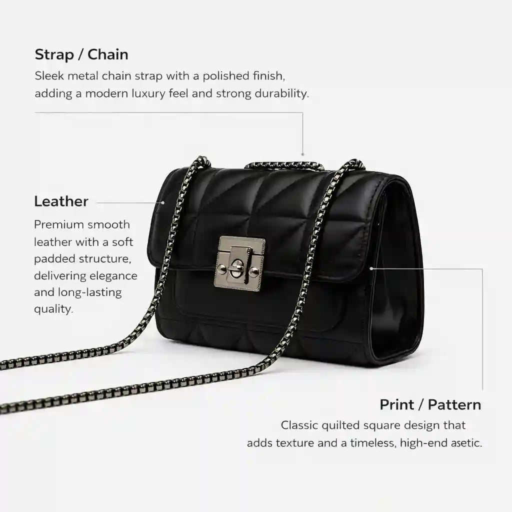 Quilted Black Crossbody Bag for Women Stylish Ladies Handbag in Pakistan | Trendy & Elegant Design