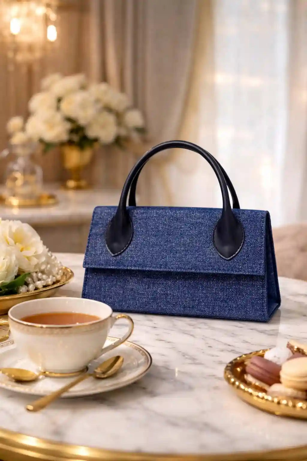 Elegant Navy Blue top handle bag for women, structured & chic style