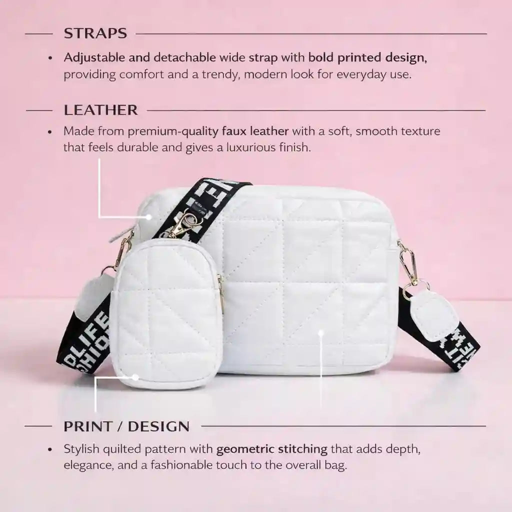 Urban Glint Crossbody White Bag CAR-5 Stylish Women’s Bag Pakistan