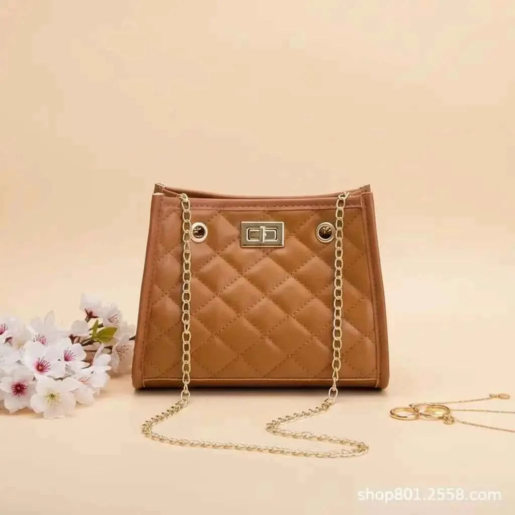 Blush Royale Quilted Chain Handbag Brown