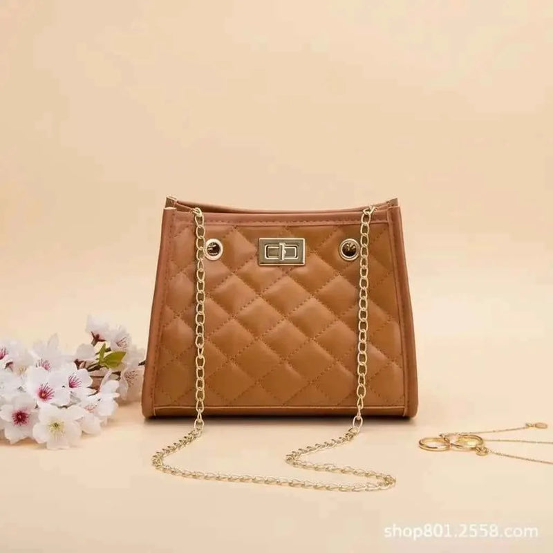 Blush Royale Quilted Chain Handbag Brown