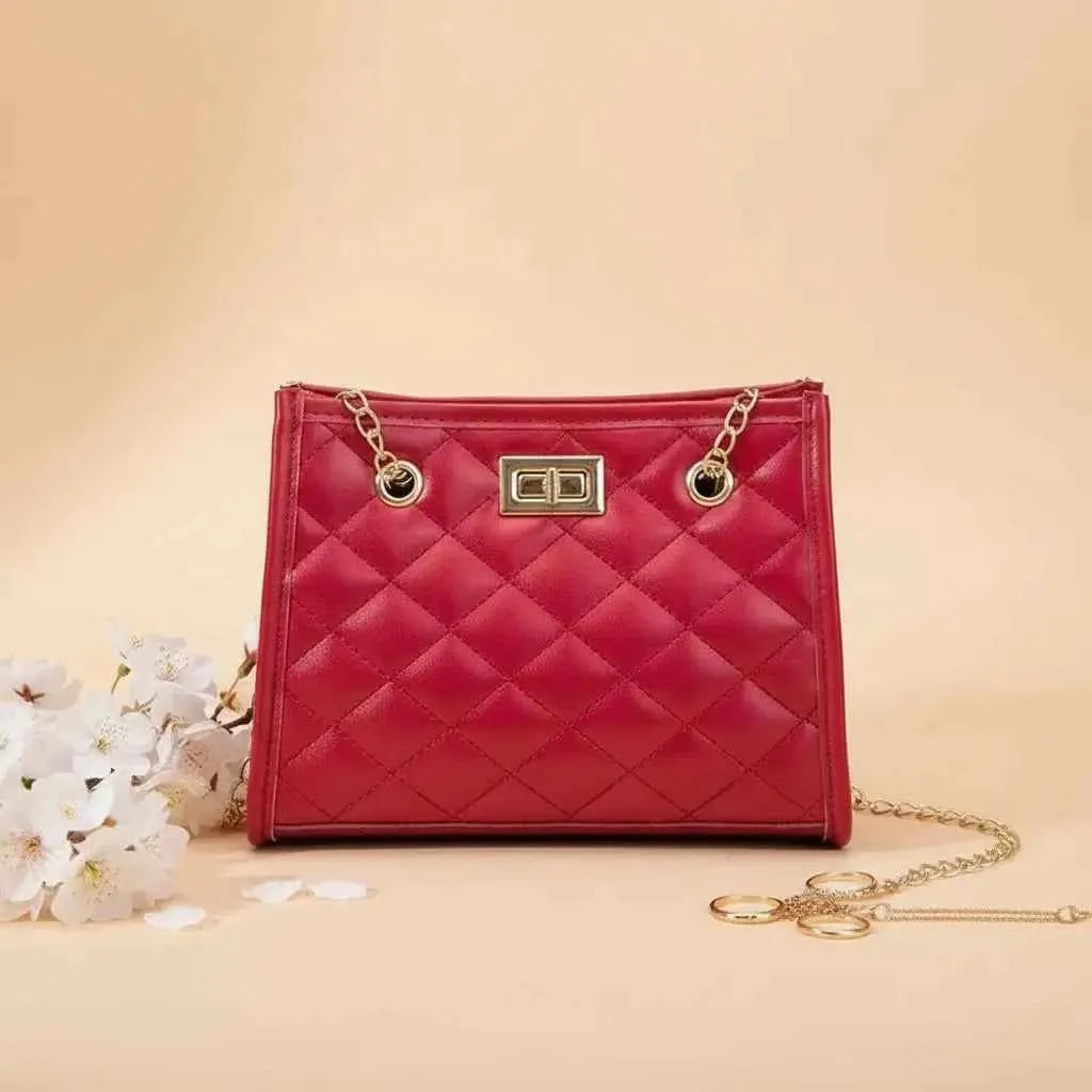 Blush Royale Quilted Chain Handbag Maroon