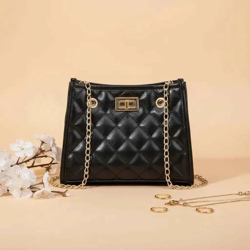 Blush Royale Quilted Chain Handbag Black