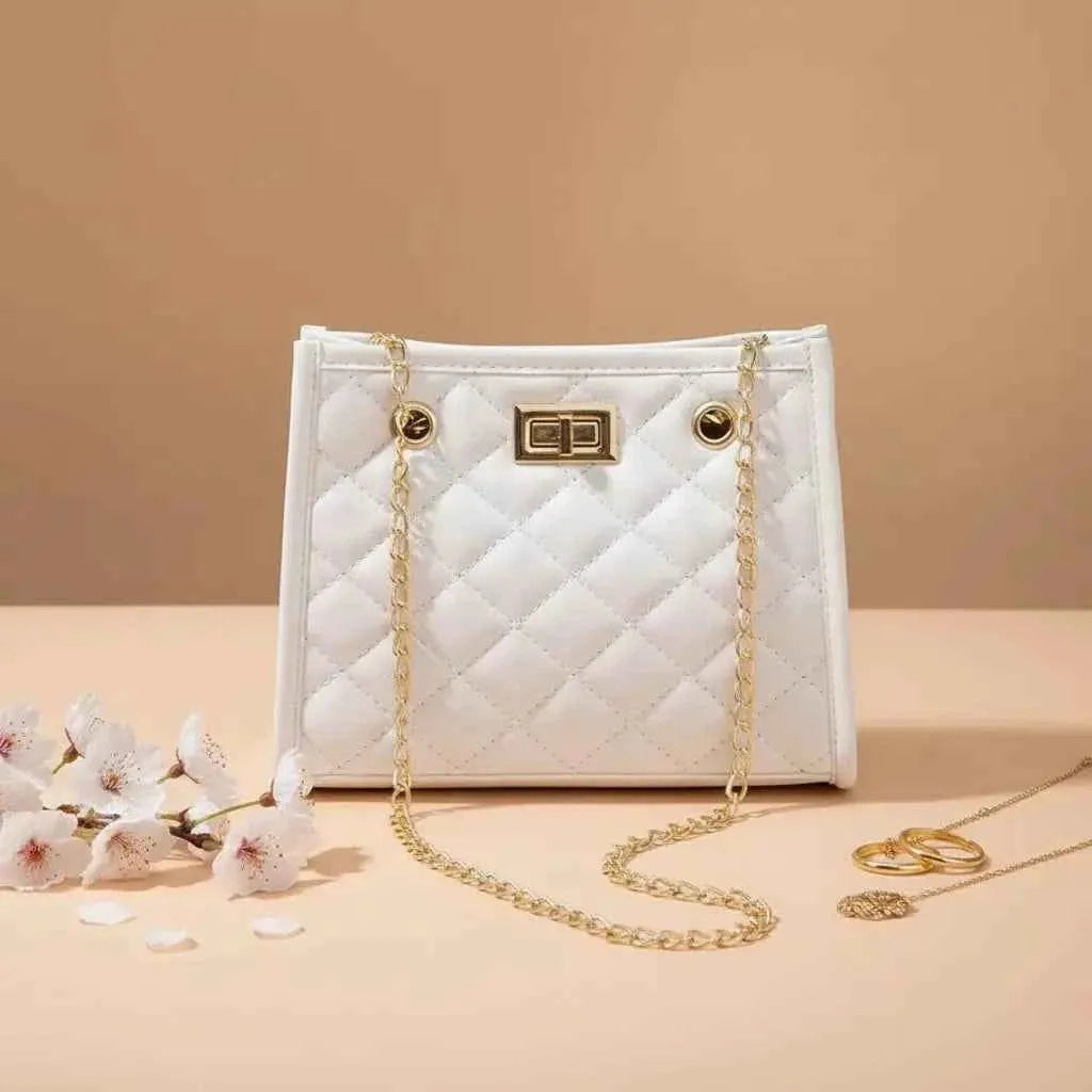 Blush Royale Quilted Chain Handbag White
