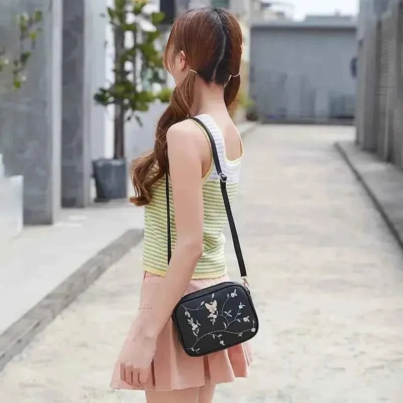 Embroidered Butterfly Black Crossbody Bag | Stylish Chic Purse