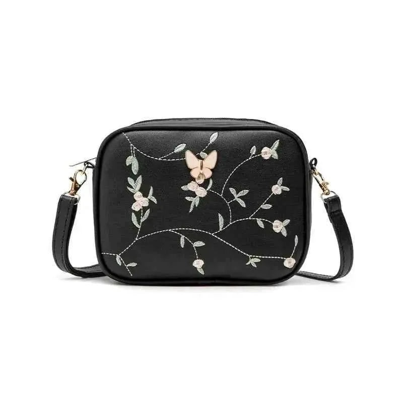 Embroidered Butterfly Black Crossbody Bag | Stylish Chic Purse