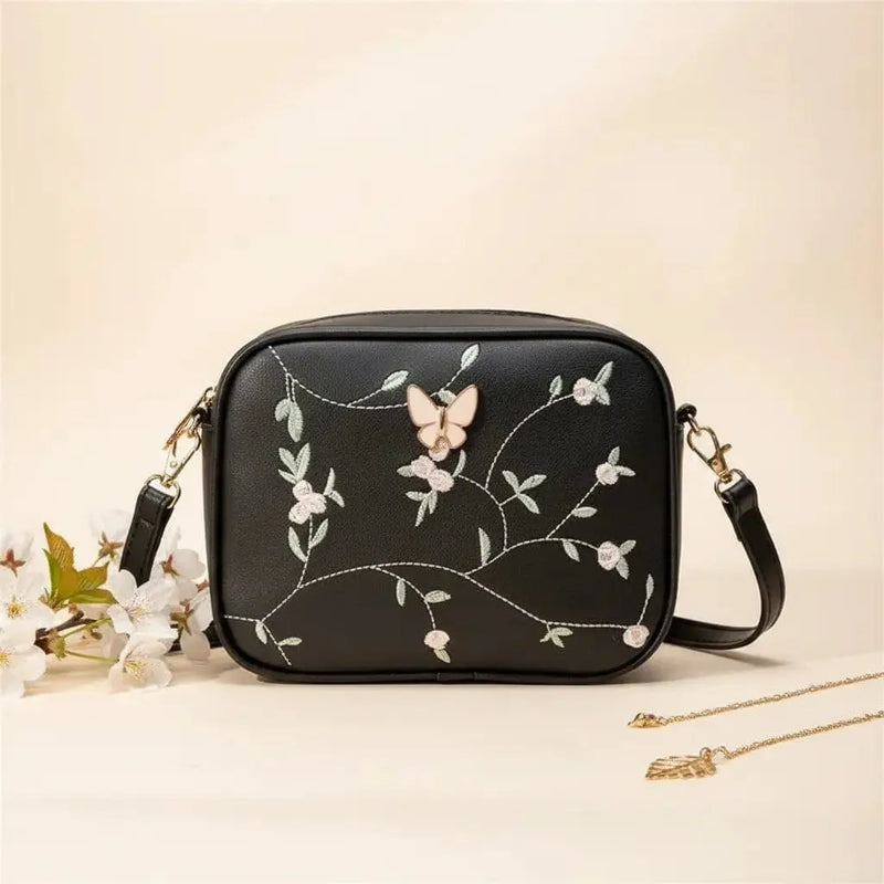 Embroidered Butterfly Black Crossbody Bag | Stylish Chic Purse