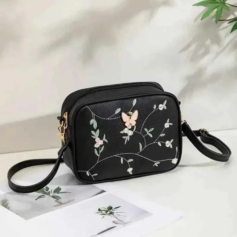 Embroidered Butterfly Black Crossbody Bag | Stylish Chic Purse