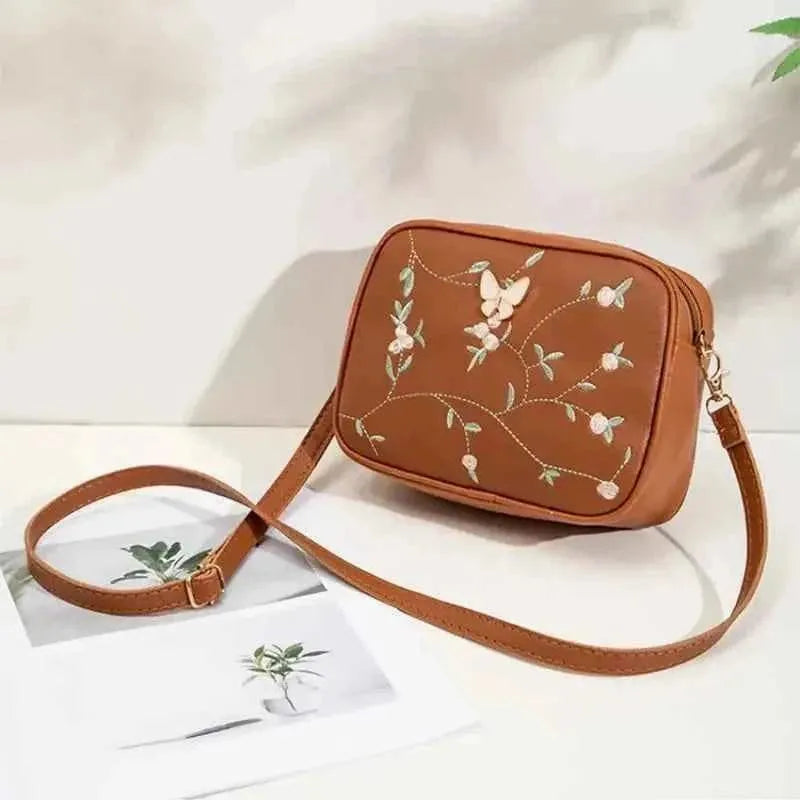 Embroidered Butterfly Brown Crossbody Bag | Stylish Chic Purse