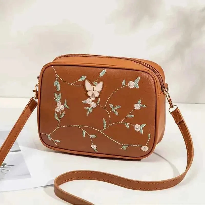 Embroidered Butterfly Brown Crossbody Bag | Stylish Chic Purse