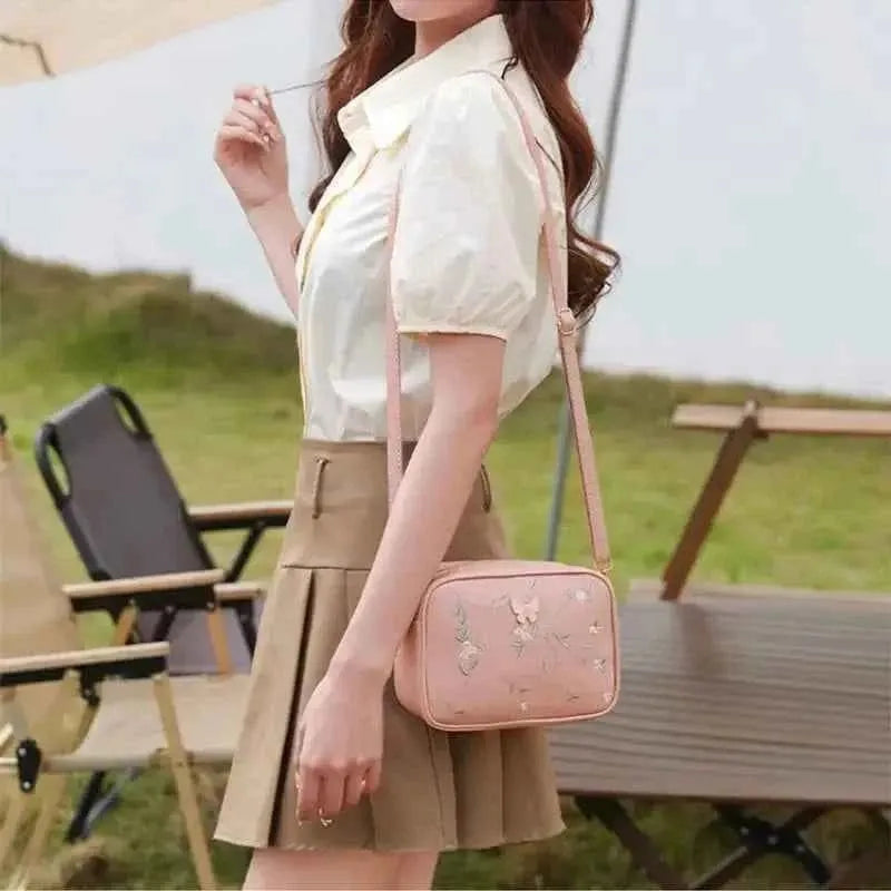 Embroidered Butterfly Pink Crossbody Bag | Stylish Chic Purse