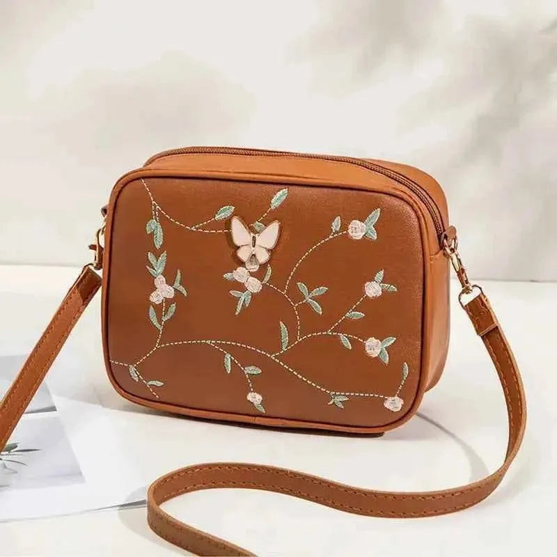 Embroidered Butterfly Brown Crossbody Bag | Stylish Chic Purse