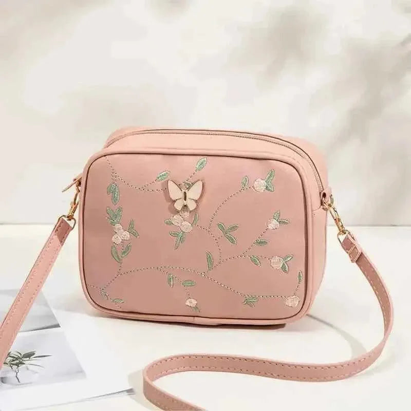 Embroidered Butterfly Pink Crossbody Bag | Stylish Chic Purse