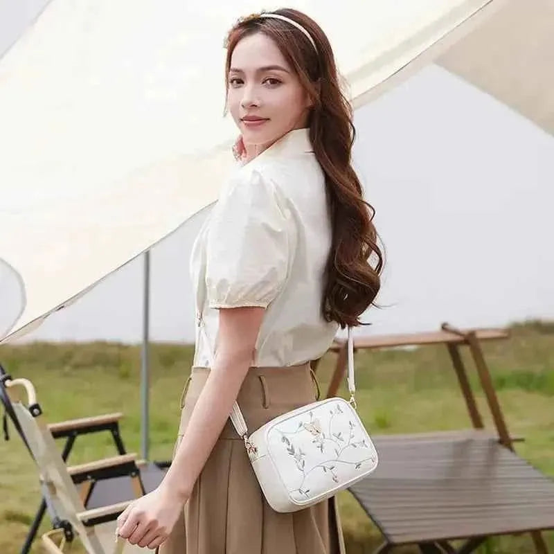 Embroidered Butterfly White Crossbody Bag | Stylish Chic Purse