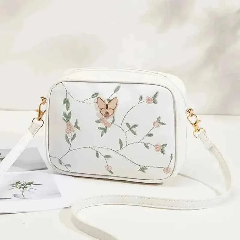 Embroidered Butterfly White Crossbody Bag | Stylish Chic Purse