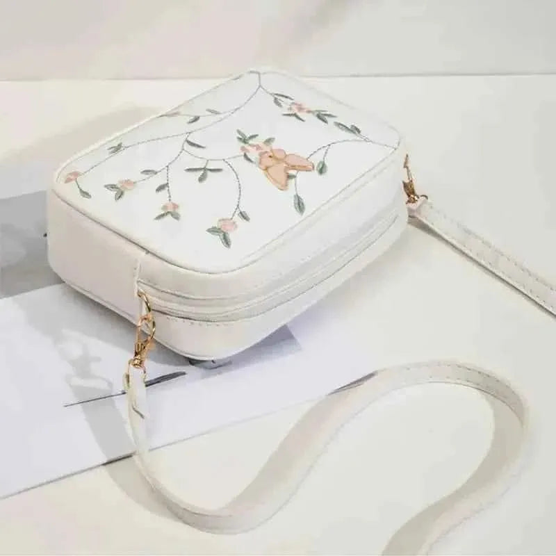 Embroidered Butterfly White Crossbody Bag | Stylish Chic Purse